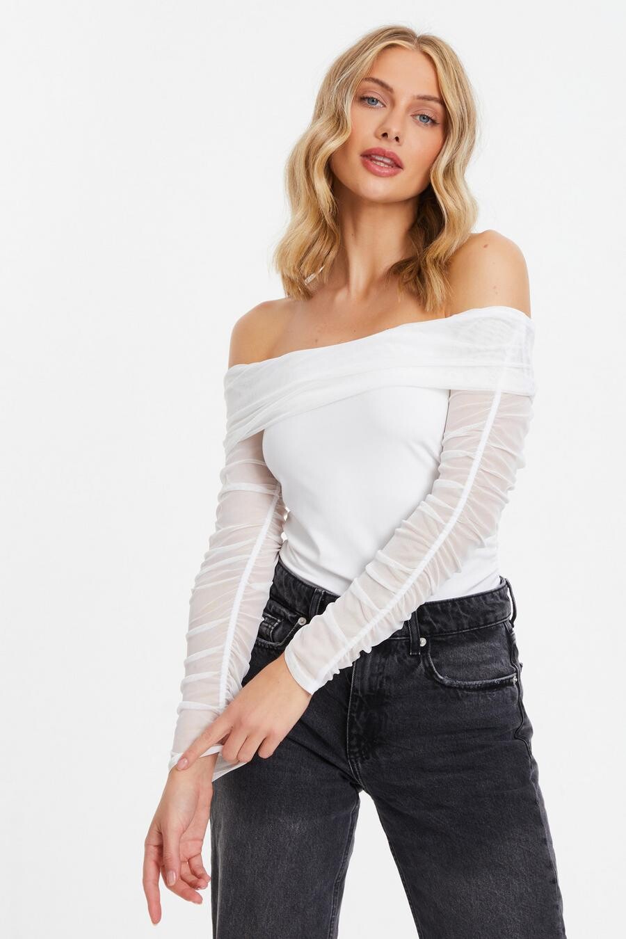 

Топ-бордюр из кремовой сетки QUIZ Clothing