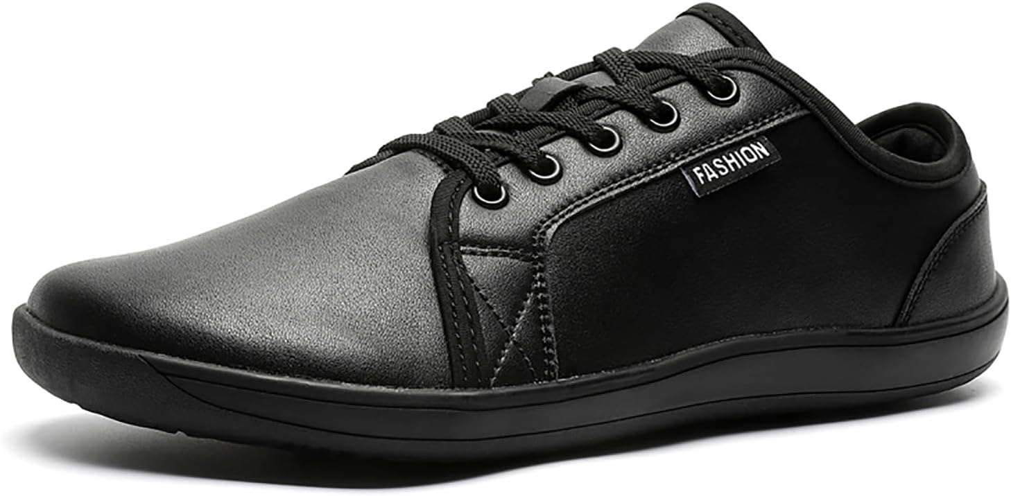 

Мужские кожаные модные кроссовки EGEBS, удобные шнурованные, с широким носком, повседневные босоногообразные обувь для тенниса, вождения и ходьбы, черный