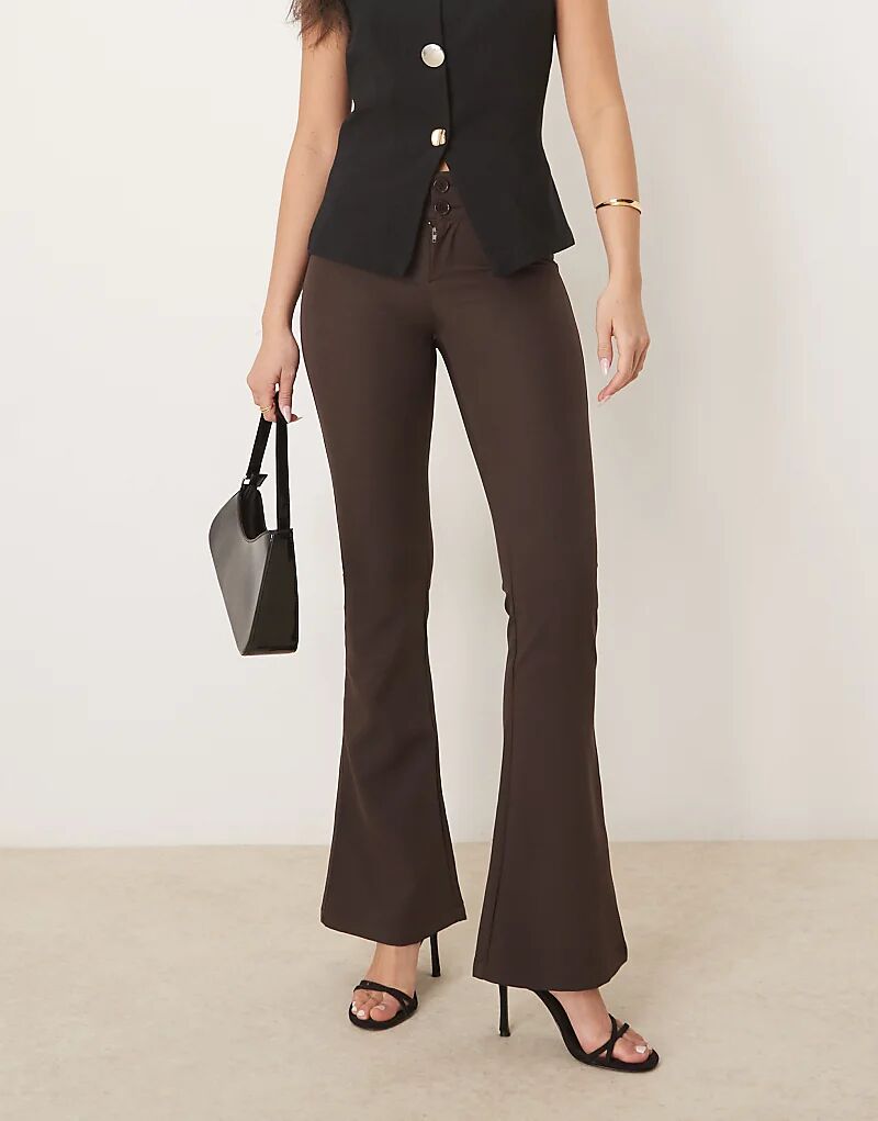 

Коричневые эластичные брюки-клеш Gina Tricot с низкой посадкой