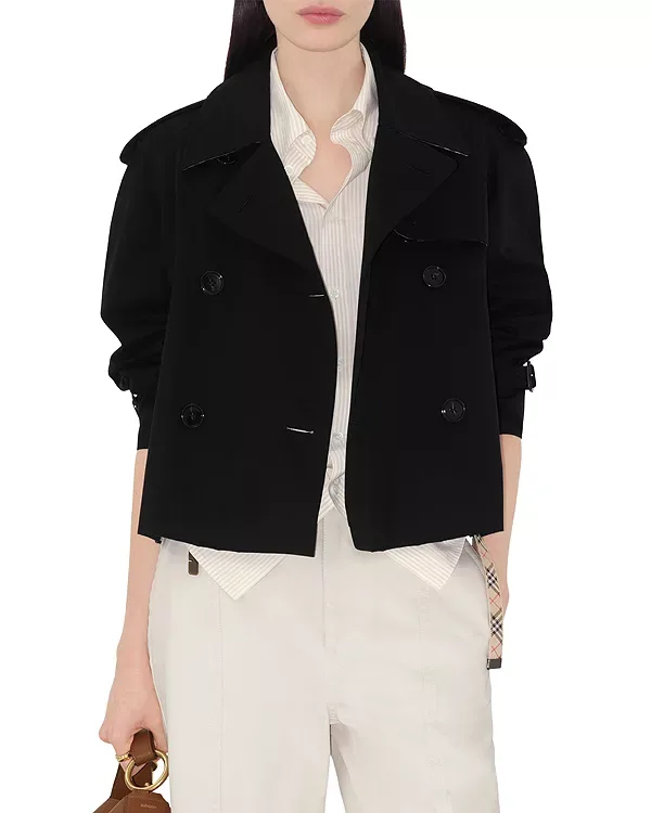 Тренч Burberry, укороченный, черного, свободный крой