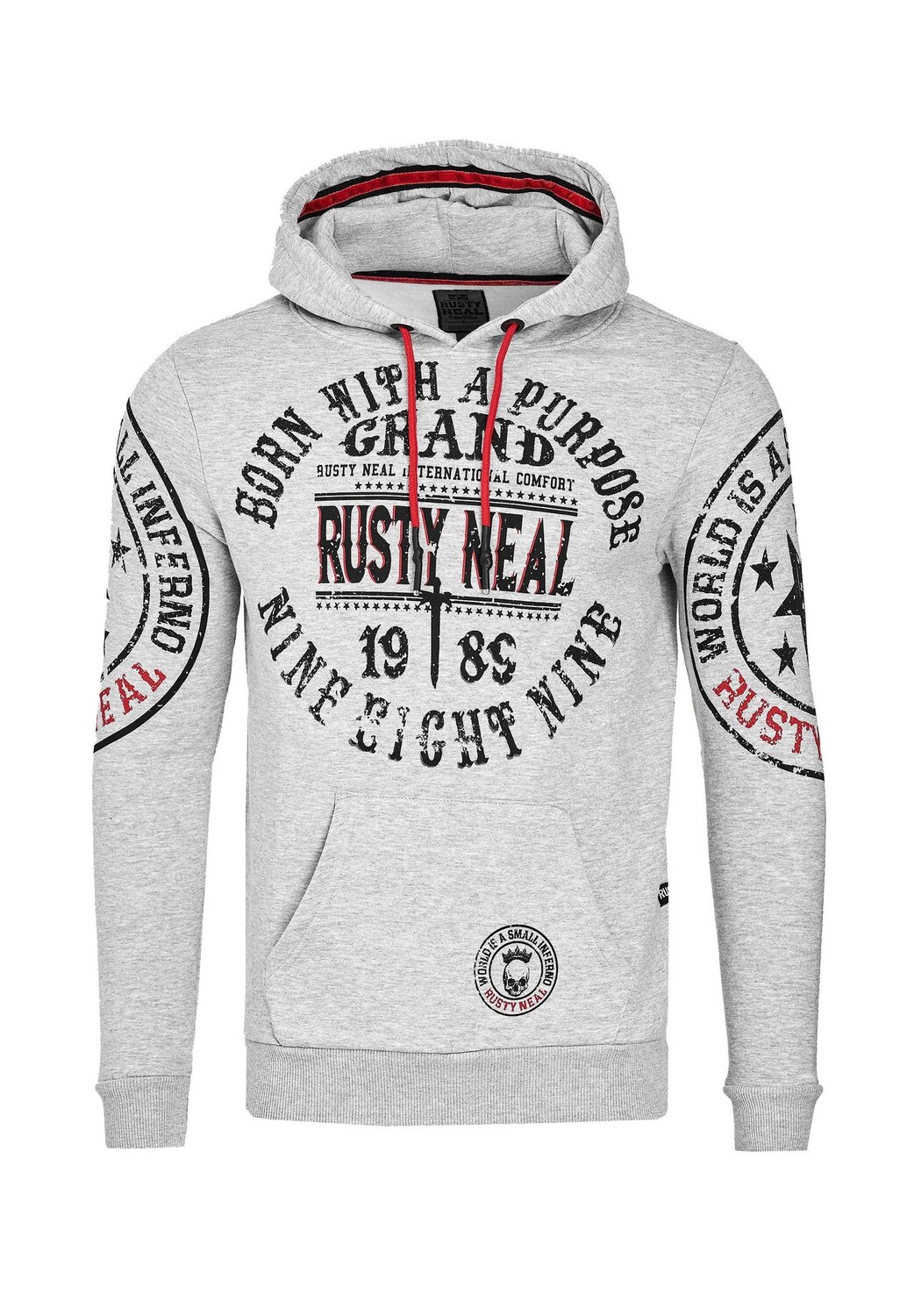 

Худи с классными брендовыми принтами RUSTY NEAL, серый