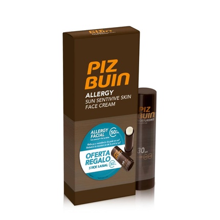 

Антиаллергенный крем для лица для чувствительной кожи Spf50+ 50 мл + помада Spf30 4,9 г Piz Buin