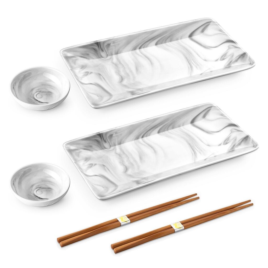 

MALACASA Sushi Set, комбинированный сервиз стандартной серии, набор мраморной фарфоровой посуды из 8 предметов с сервировочной тарелкой, миской для соуса