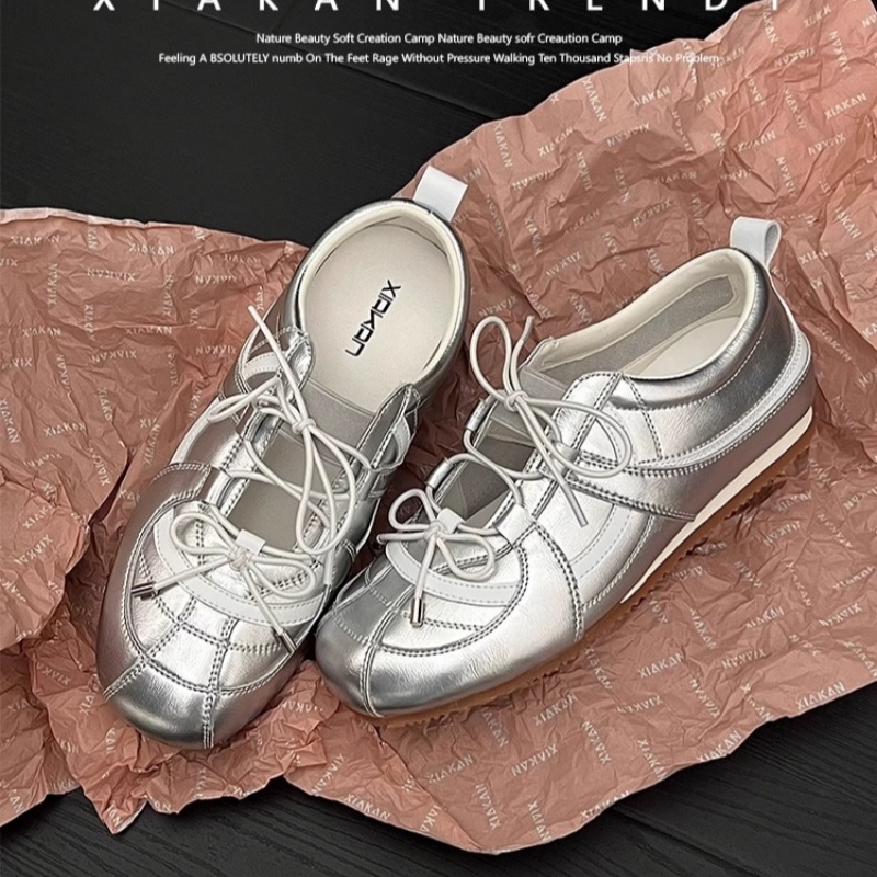 Aimilian Женские низкие кэжуал кеды серебристые, цвет Silver — фото 4