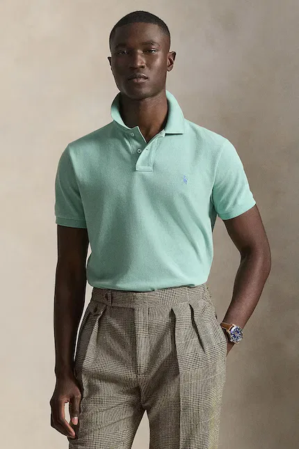 Поло хлопковое slim fit Polo Ralph Lauren, бирюзовый