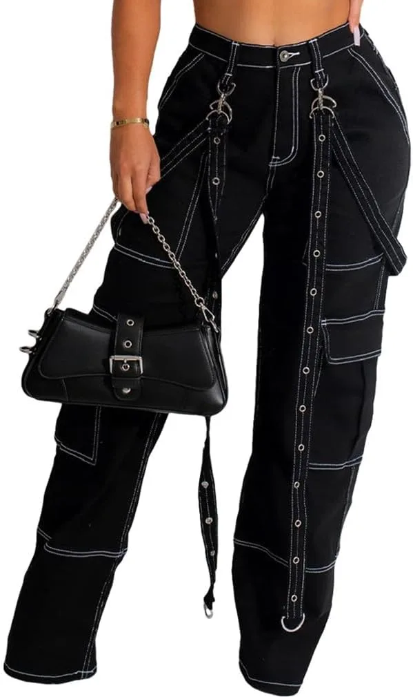 

Женские джинсы-бойфренды на запах с карманом-карго и молнией BOKITECAO