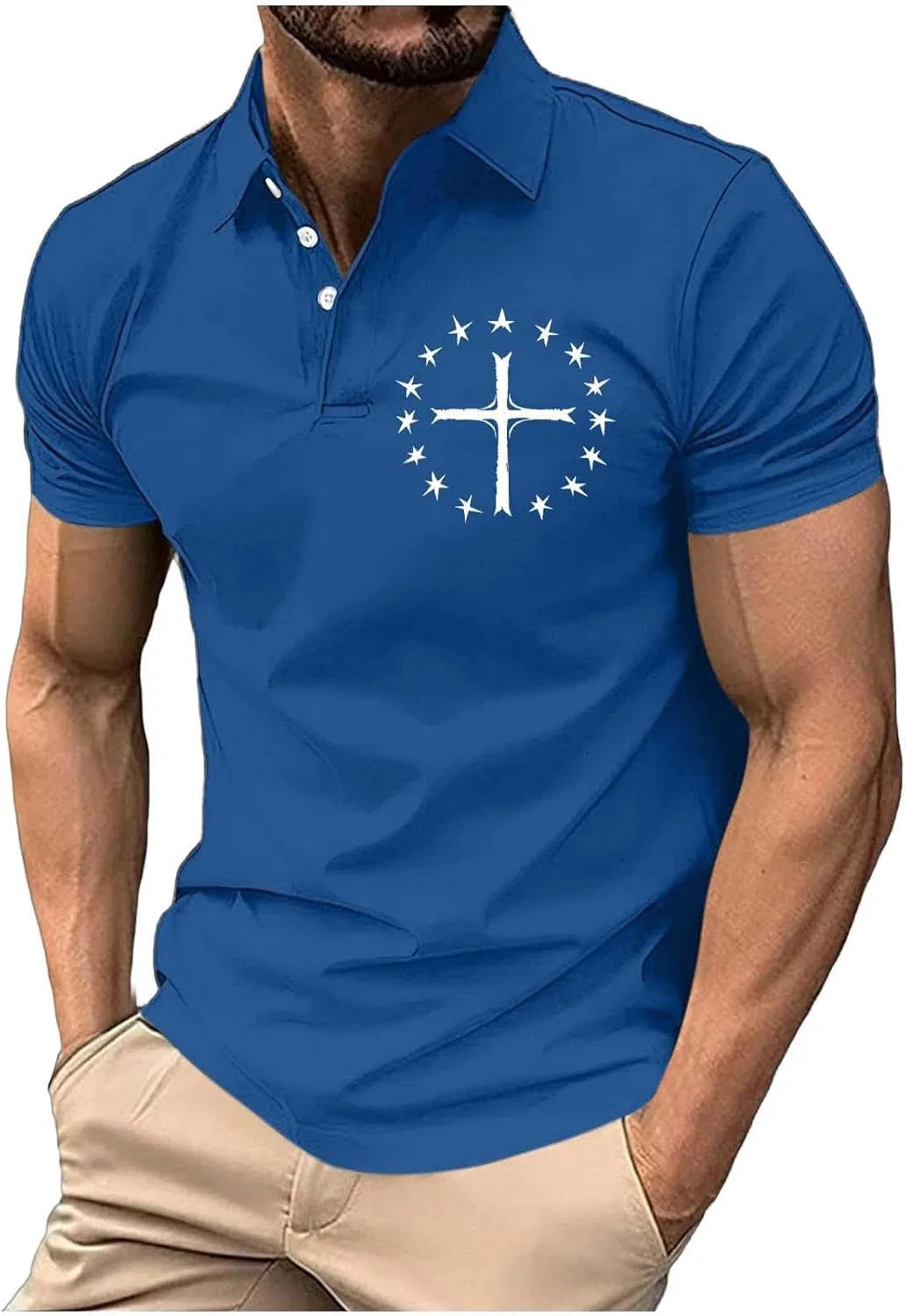 Поло с коротким рукавом Christian Cross, спортивное, синий, 1