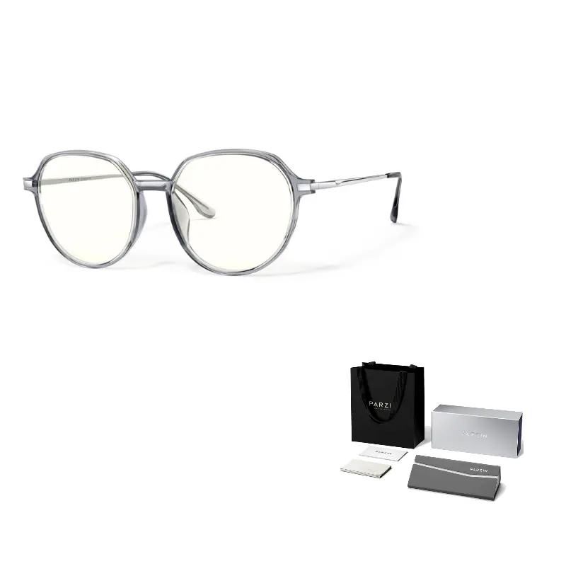 

PARZIN Круглая оправа для очков унисекс, Smoke Gray+[No Prescription Blue Light Blocking Lens]