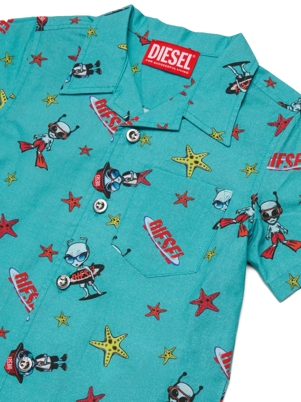 Рубашка с короткими рукавами и узором Diesel Kids, синий — фото 3