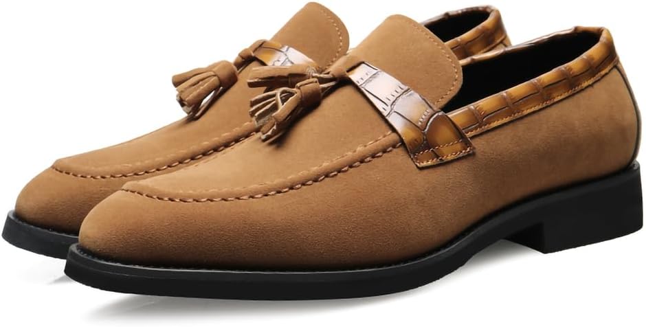 

Мужские лоферы из замши с кисточками - слипоны для деловой одежды, свадьб, офиса, вечеринок и повседневной носки Generic, Brass