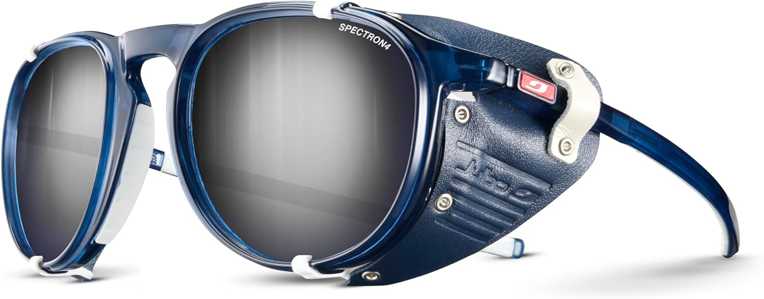 

Очки Julbo Millenium Glacier для мужчин и женщин со съемными боковыми щитками для походов, снега/бликов - 100% защита от УФ-излучения, Translucent Blue / White Frame - Brown W/ Silver Mirror Lens (Spectron 4)