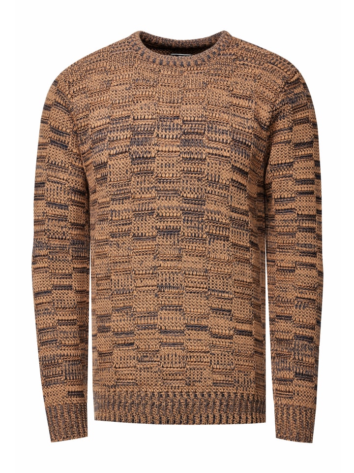 

Контрастный свитер крупной вязки с круглым вырезом цвета верблюжьей шерсти Rusty Neal