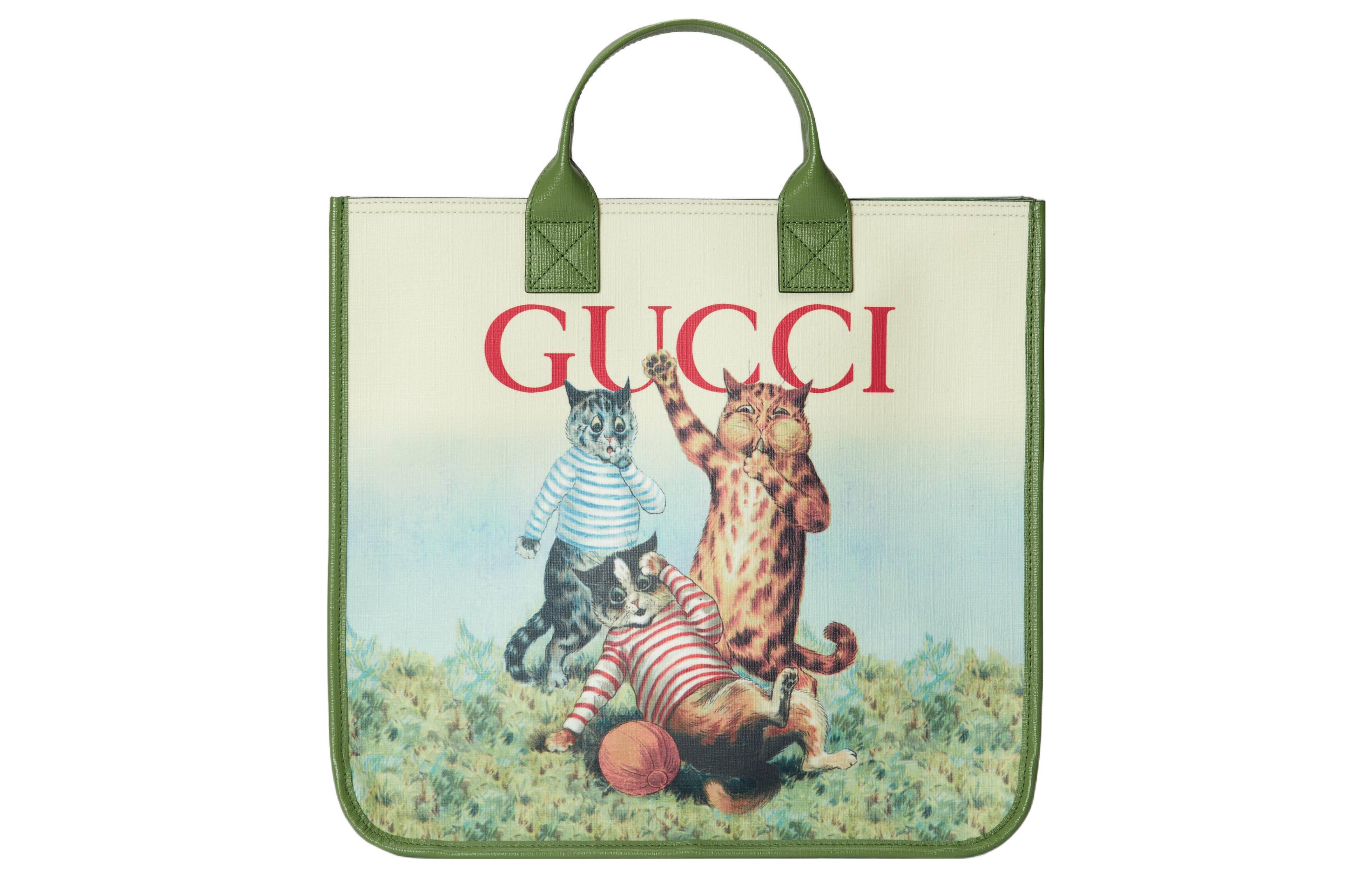 

Сумка-шопер из холста с кожаными деталями Детская зеленая GUCCI