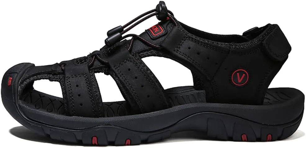 

Мужские кожаные походные сандалии для активного отдыха с закрытым носком, водонепроницаемые противоскользящие сандалии-рыбаки для пляжа и воды Abborora, черный