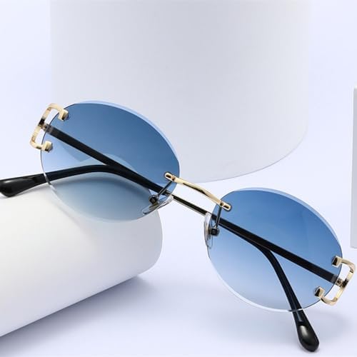 

Солнцезащитные очки без оправы круглой формы 2027 года для женщин и мужчин, солнцезащитные очки с градиентным затемнением, без оправы, защита от УФ-излучения UV400 MTZJH, C4gold-green