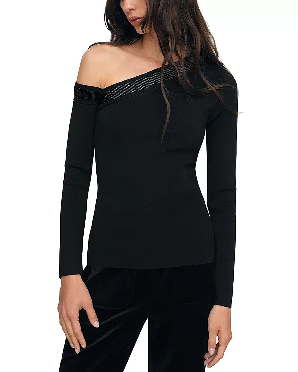 

Топ с открытыми плечами, расшитый бисером Reiss, черный