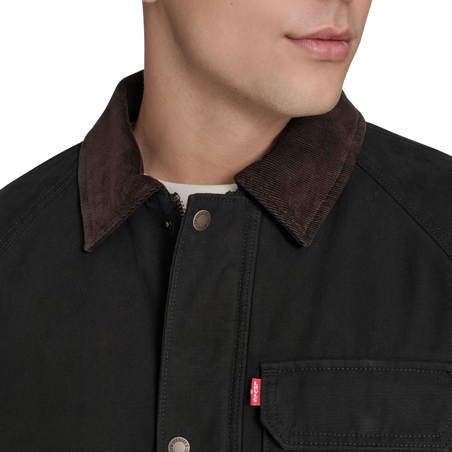 Мужская хлопковая куртка Levi's Barn с вельветовым воротником, Black Canvas — фото 4