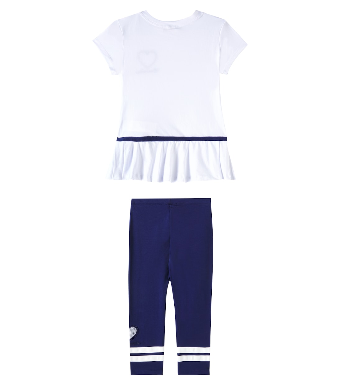 Комплект из хлопкового трикотажного топа и леггинсов Monnalisa, Bianco + Blu — фото 4