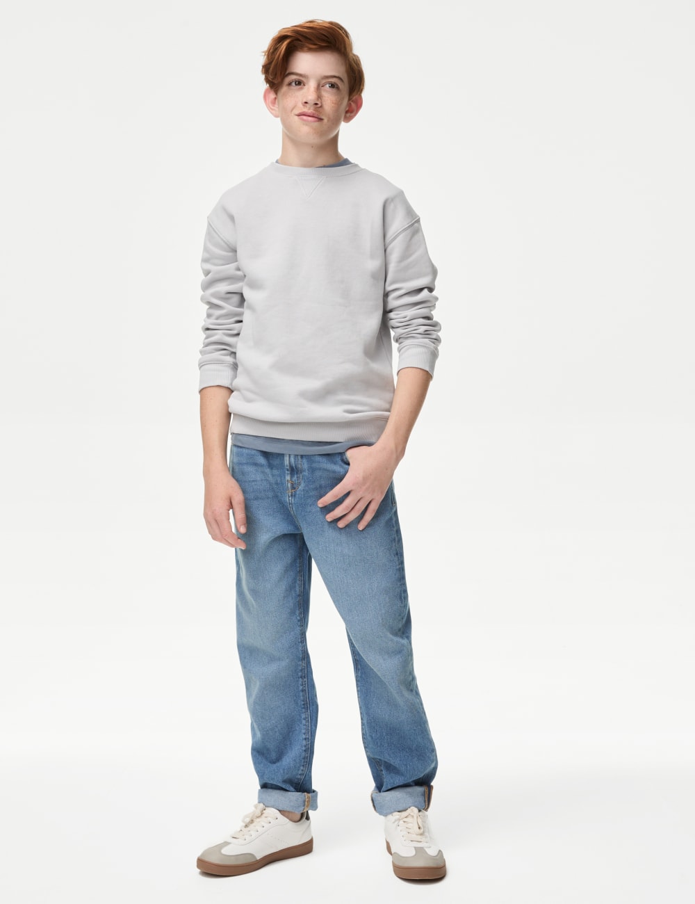 

Джинсы свободного кроя из чистого хлопка Marks & Spencer, цвет Light denim