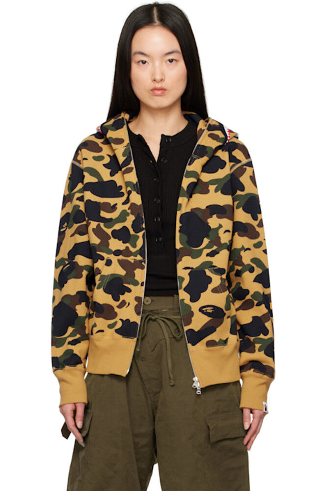 

Толстовка с капюшоном ABC Camo Shark с принтом хаки и бежевым на молнии BAPE