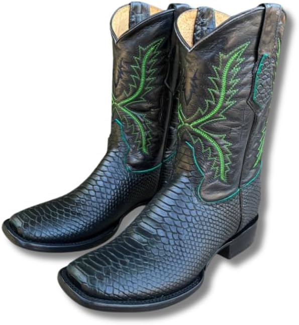 

Мужские ковбойские сапоги GadwallAR с экзотическим узором, кожаные, серии Alex с рисунком под змею, каймана и страуса, с квадратным носком, слипон, Python Electric Green