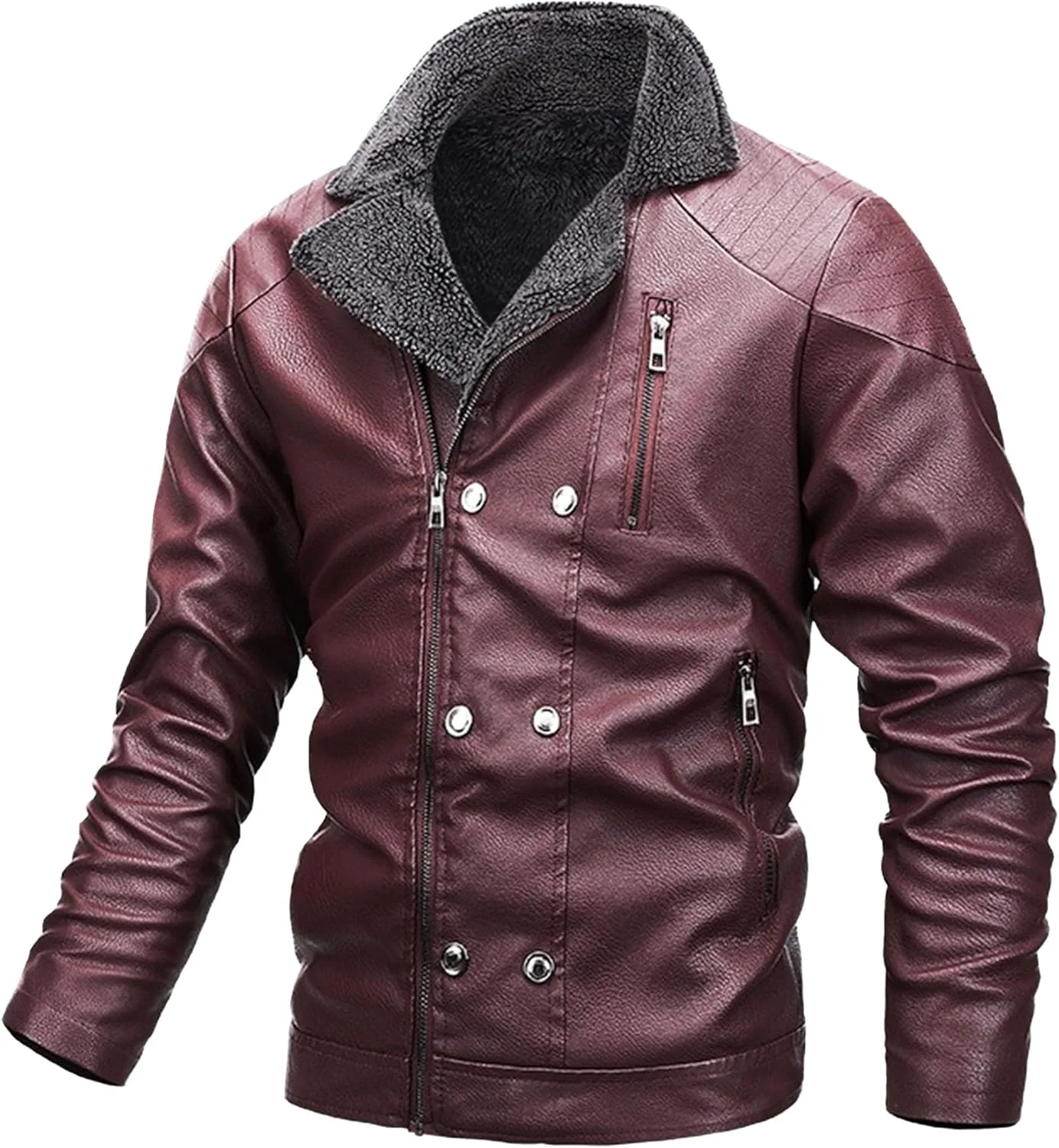 Кожаная куртка-бомбер с лацканами, Slim Fit, винтажная мотоциклетная куртка, Casual, из замши Generic, красный
