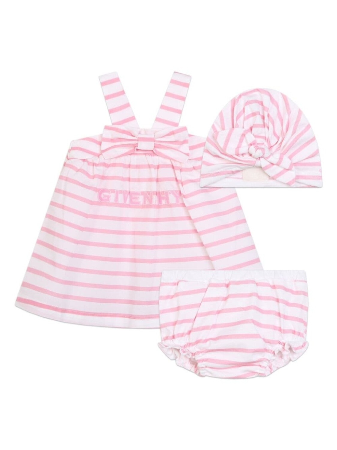 

Givenchy Kids комплект из платья, блумеров и шапки в полоску, розовый