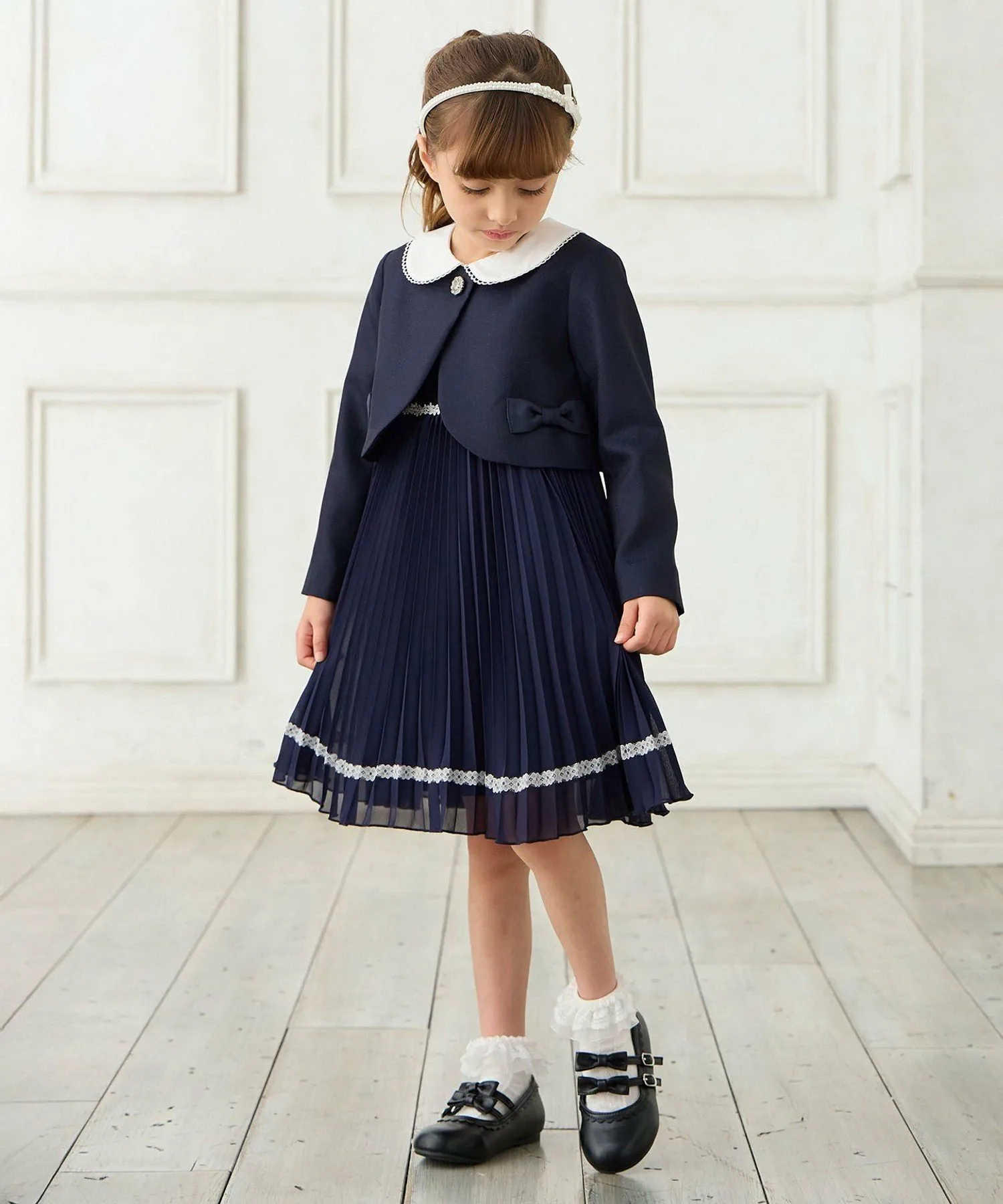 Жакет + Плиссированное платье из шифона ANY KIDS, Navy [075] — фото 3