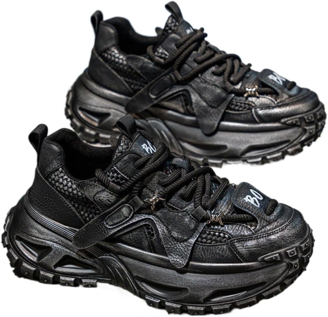 

Стильные мужские кроссовки Y2K из кожи и сетки с высокой производительностью, улучшенным сцеплением и комфортом, идеально подходящие для активного отдыха и повседневной носки, с подъемом каблука 5 см для дополнительного роста Ctkvbmeoi, черный