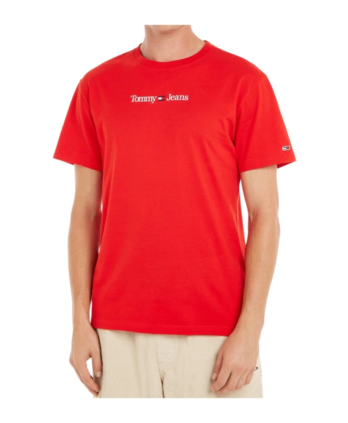 

Классическая линейная красная хлопковая футболка Tommy Jeans, красный
