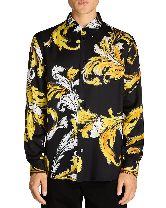 

Рубашка из твила с принтом Barocco Regular Fit Versace Jeans Couture, черный