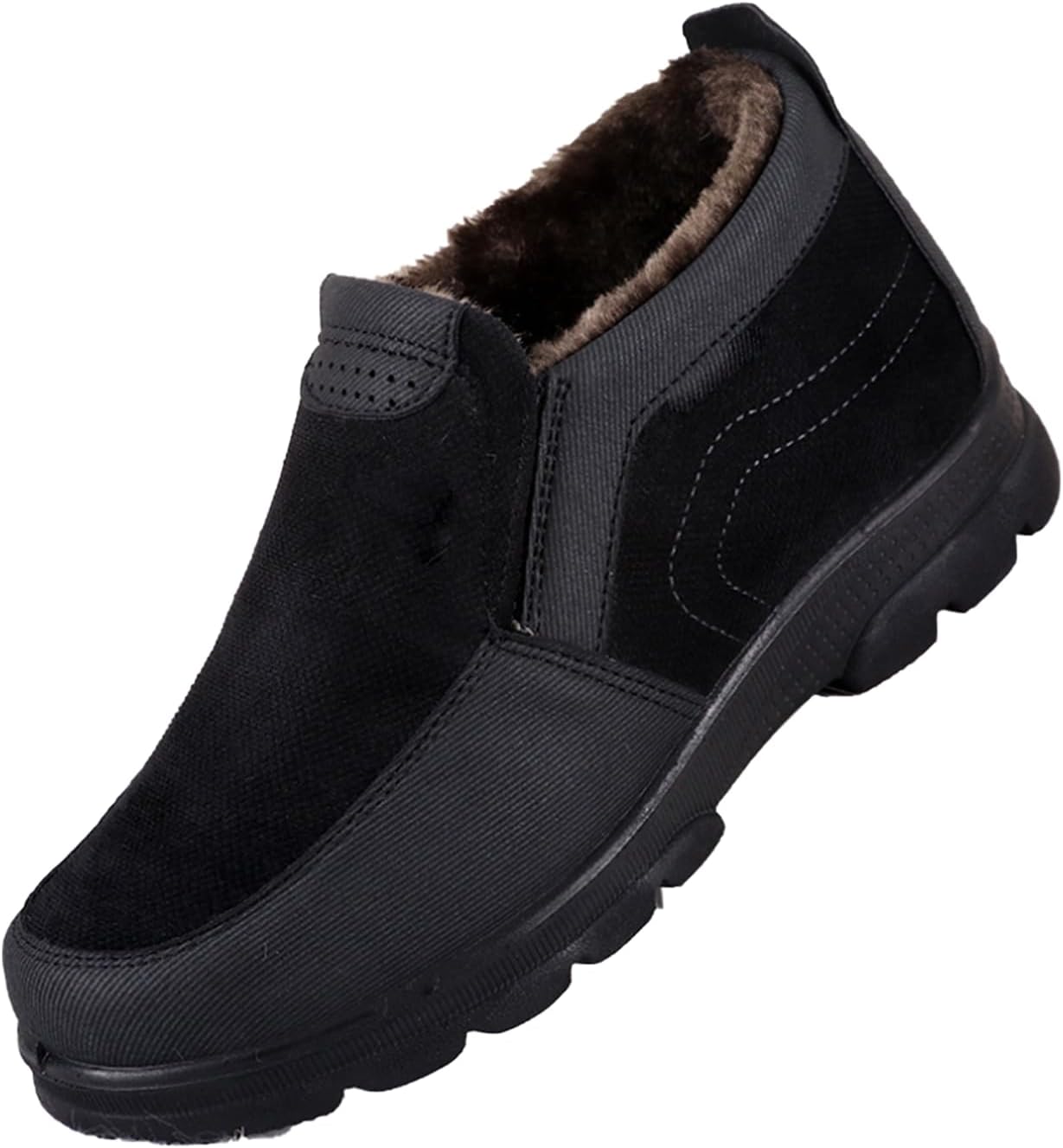 

Мужские теплые зимние ботинки слипоны, ботинки до щиколотки с боковой молнией, водонепроницаемые, противоскользящие, с меховой подкладкой, из искусственной кожи, снежные лоферы Generic, черный