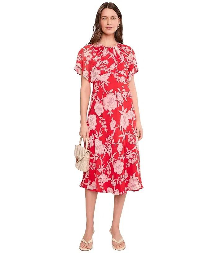 Платье миди с цветочным принтом Floral Chiffon Flutter Sleeve Midi Calvin Klein, Ginger Multi — фото 2