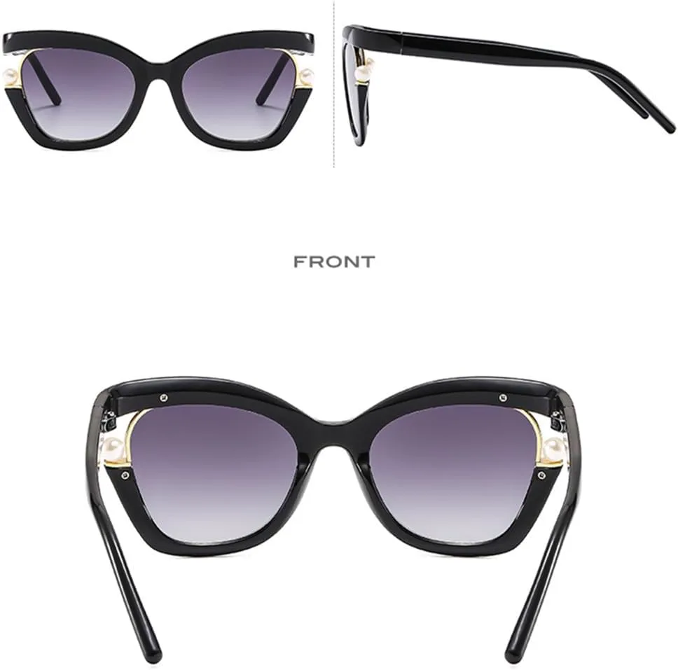 

Черные солнцезащитные очки «кошачий глаз» для женщин и мужчин, винтажные, с жемчужной отделкой, ретро-очки, защита от ультрафиолета UV400 VFDHN, Black Grey