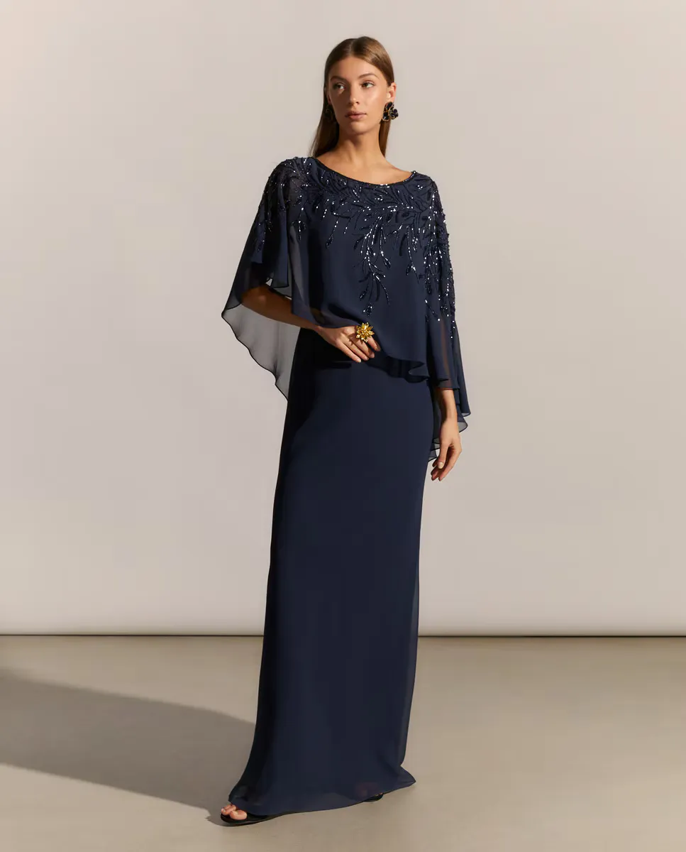 

Длинное многослойное платье из бисера Woman Fiesta El Corte Inglés, темно-синий