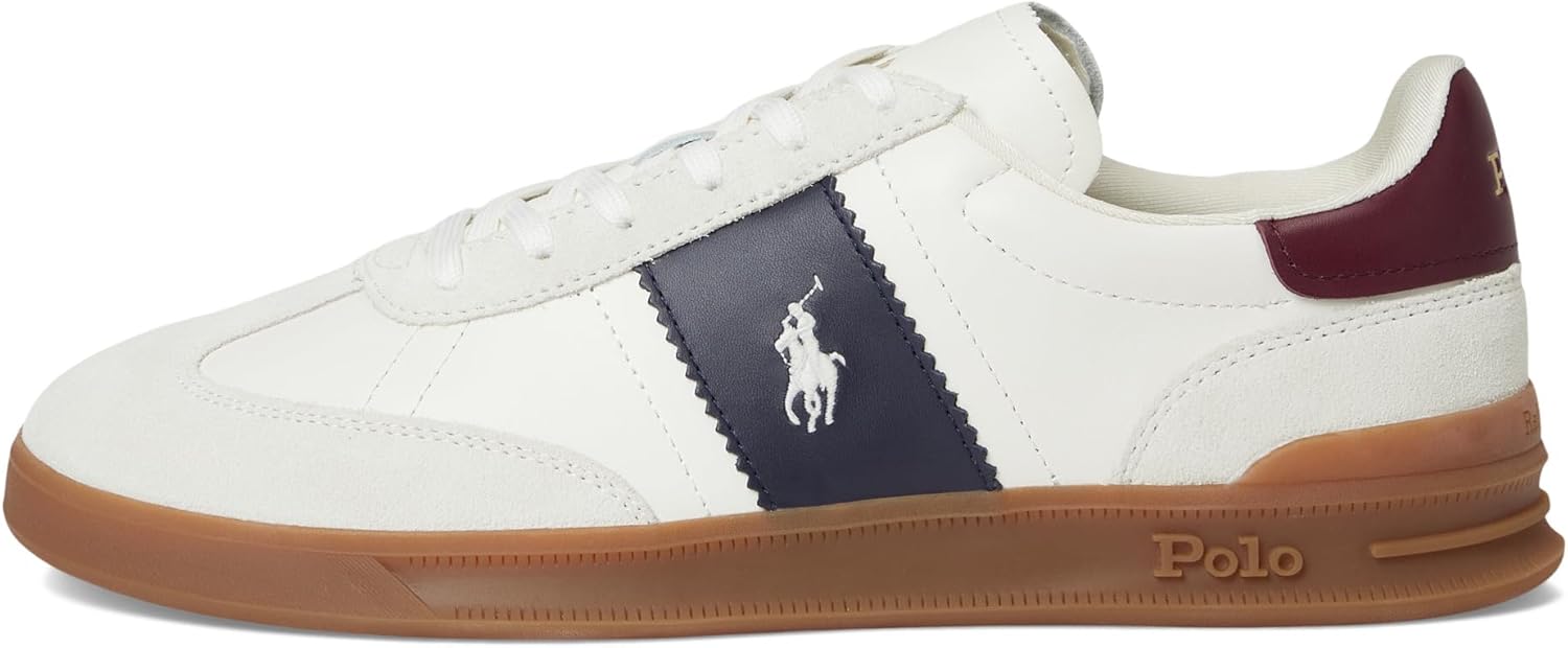 POLO RALPH LAUREN мужские кроссовки Heritage Aera из кожи и замши Bianco/Navy/Wine 1 9.5 Medium — фото 4