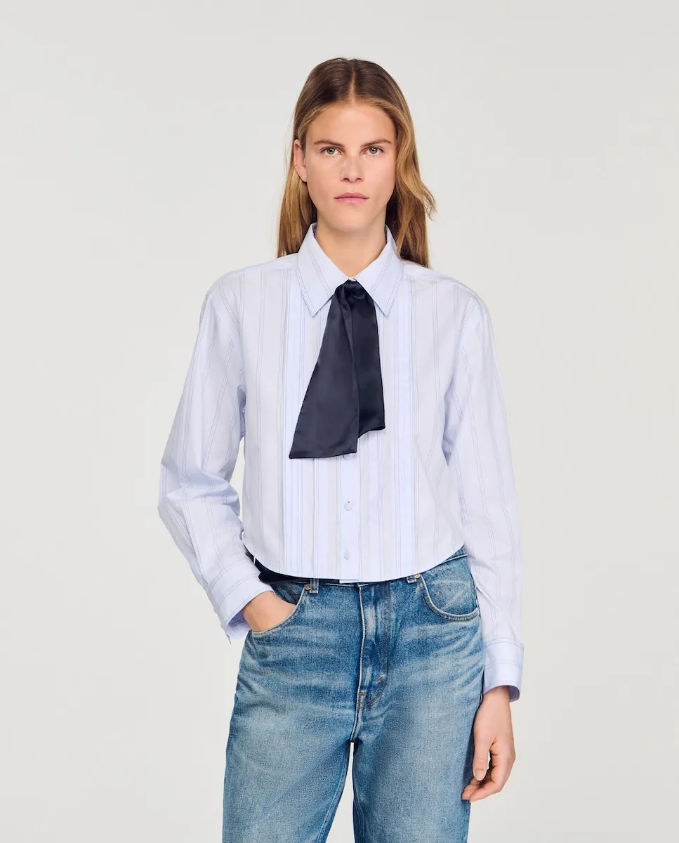 

Женская короткая рубашка с съемным галстуком Sandro, синий/черный