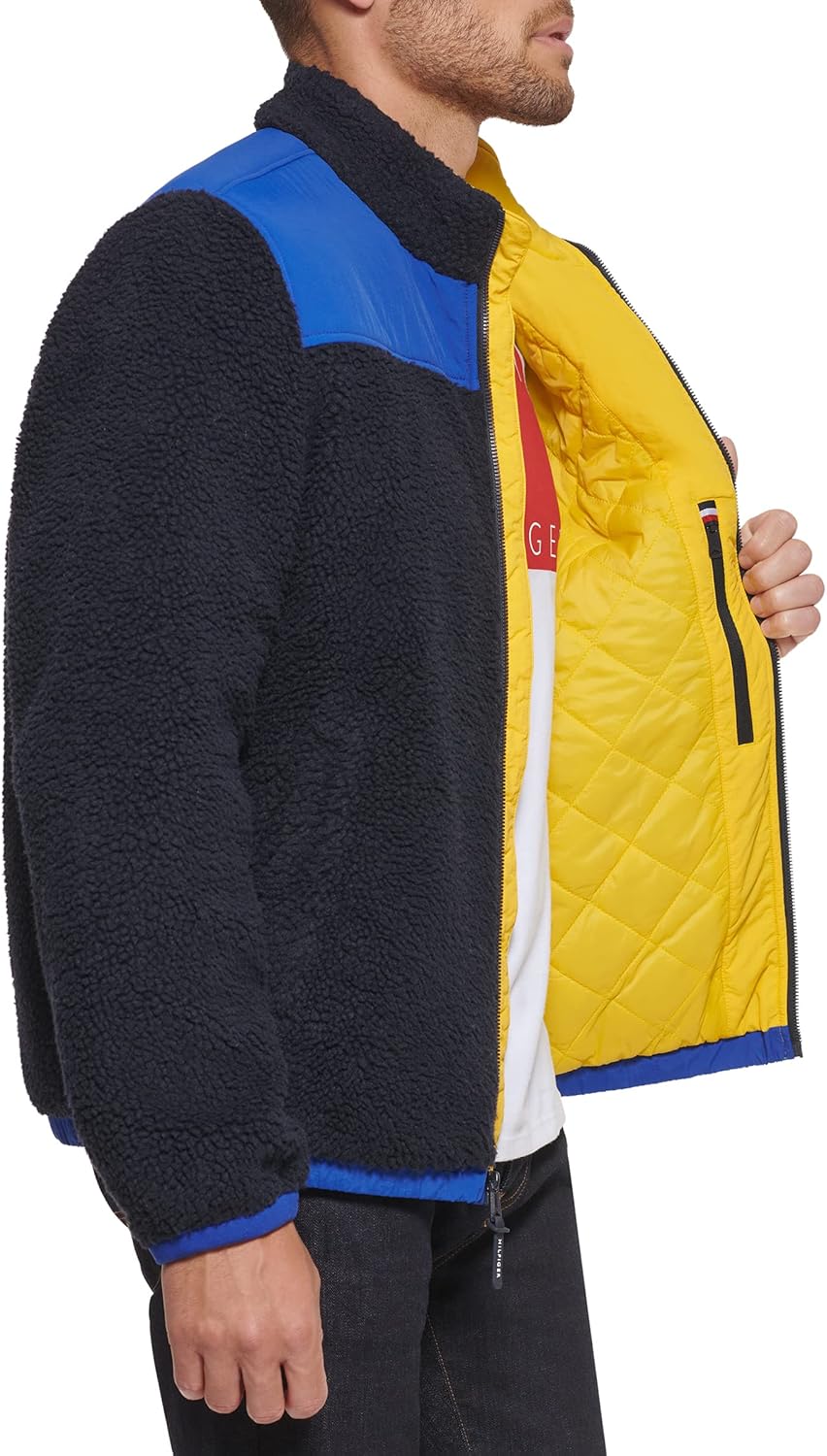 Мужская куртка Tommy Hilfiger Contrast Sherpa с воротником-стойкой, Navy — фото 3