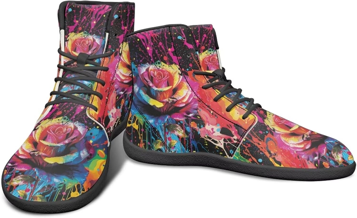 

Высокие кроссовки с цветочным узором и нулевым перепадом для мужчин и женщин, легкие минималистичные обувь для бега и походов Watdotory, Splash Ink Roses Design