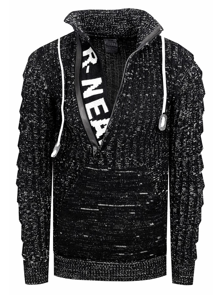 

Черный свитер крупной вязки с воротником-стойкой и застежкой-молнией на 1/2 дюйма Rusty Neal