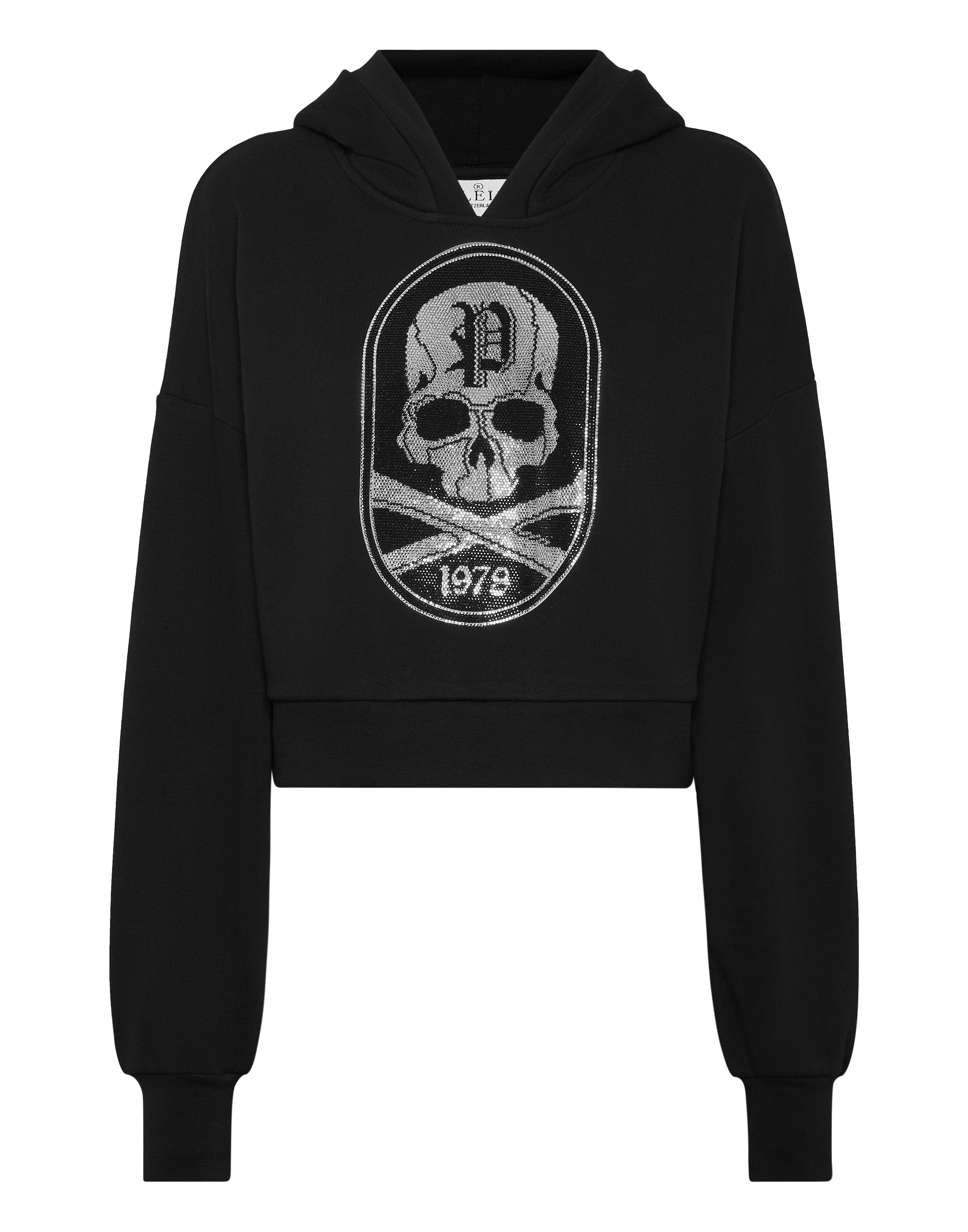 

Укороченная толстовка с капюшоном Strass Skull&Bones PHILIPP PLEIN, черный