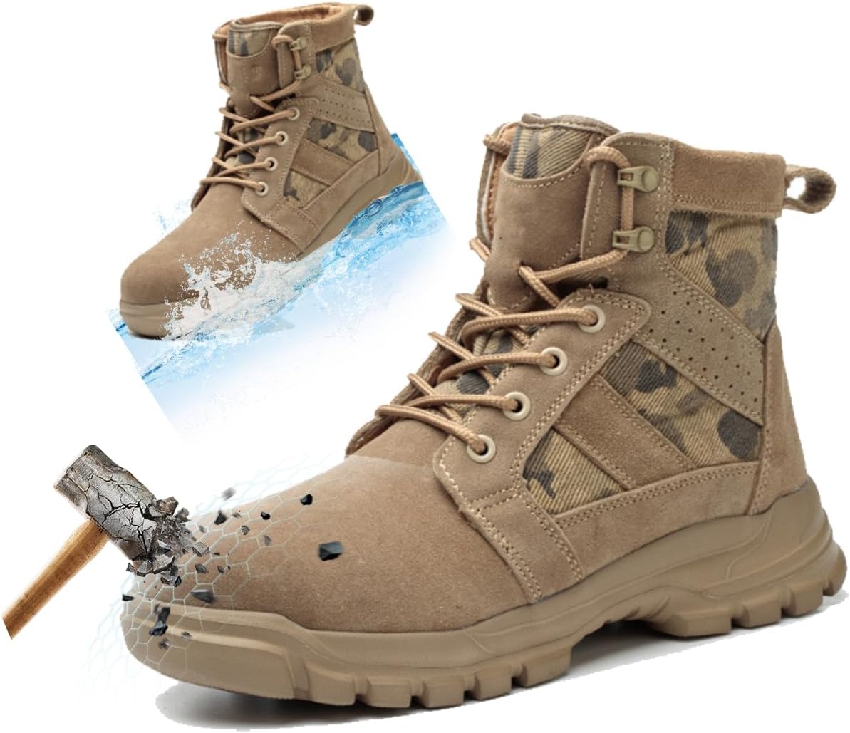 

Высокие ботинки с защитой для мужчин - стальной носок, устойчивость к проколам и ударам, износостойкие, противоскользящие, кроссовки с воздушной амортизацией для работы на открытом воздухе и тяжелых условиях Generic, хаки