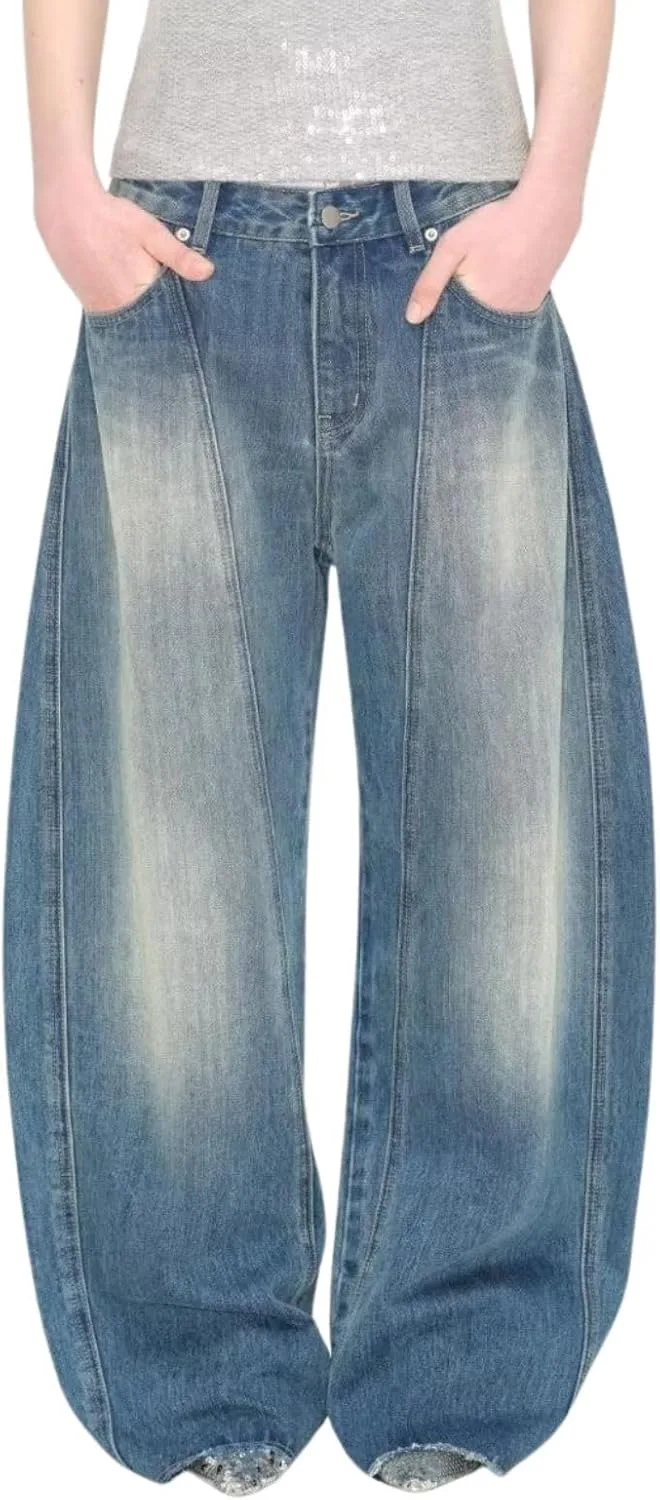 

Багги джинсы для женщин и мужчин High Waisted с бочкообразным кроем Lafaguw