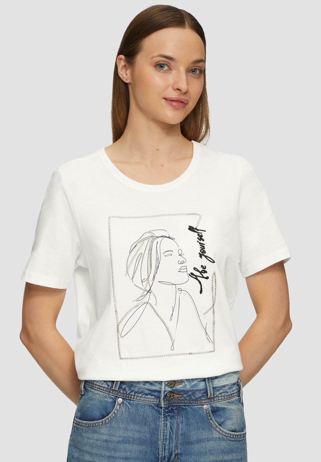 

Футболка с принтом MIT STICKEREI-ARTWORK s.Oliver, белый