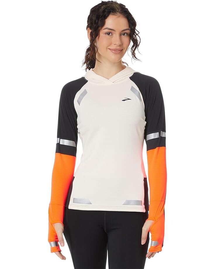 

Худи Brooks Run Visible Notch Thermal Hoodie 2.0, цвет Ecru/Fluoro Flash/Black