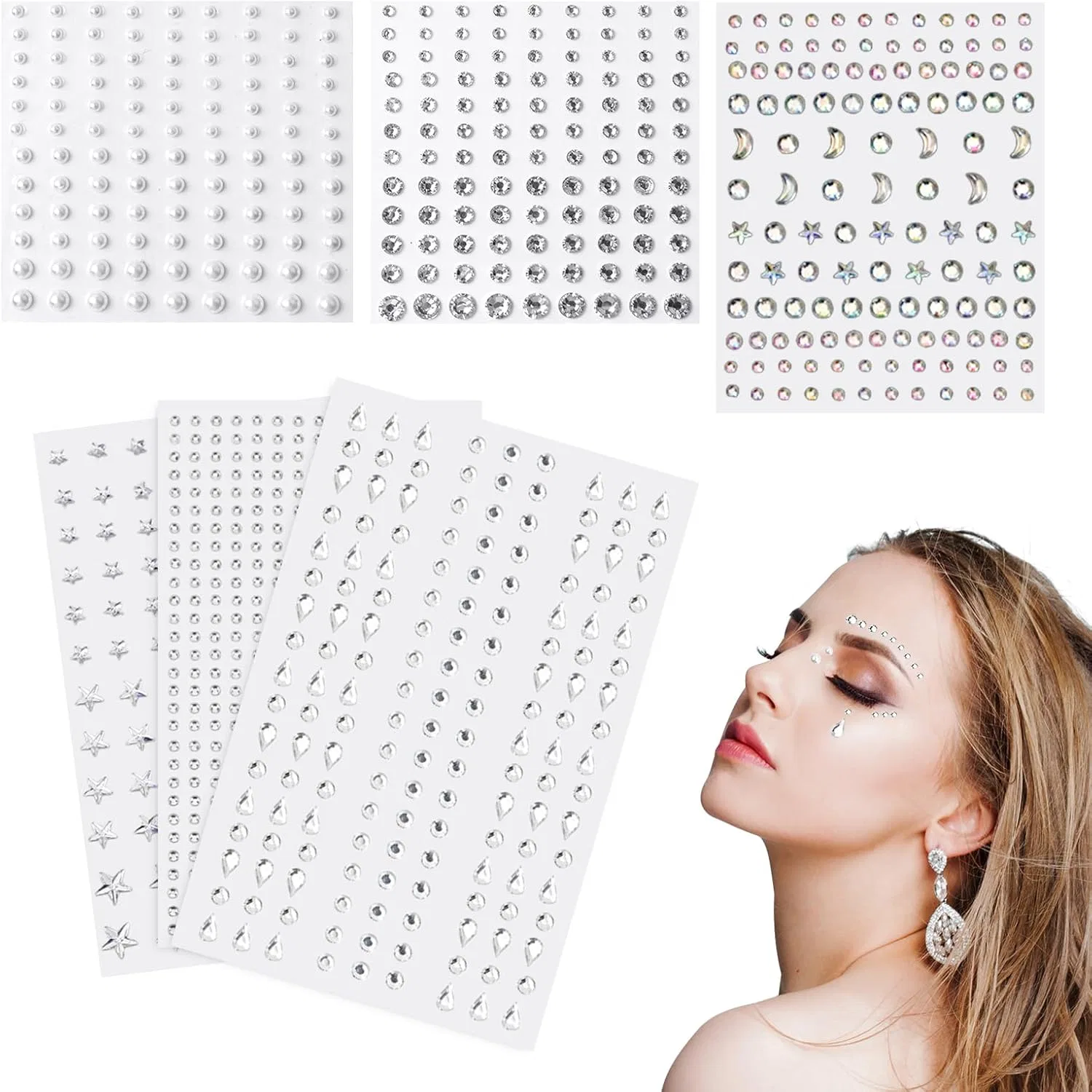 Набор разноцветных страз для макияжа и ногтей (1152 шт.) Dearbag, 6 Sheets