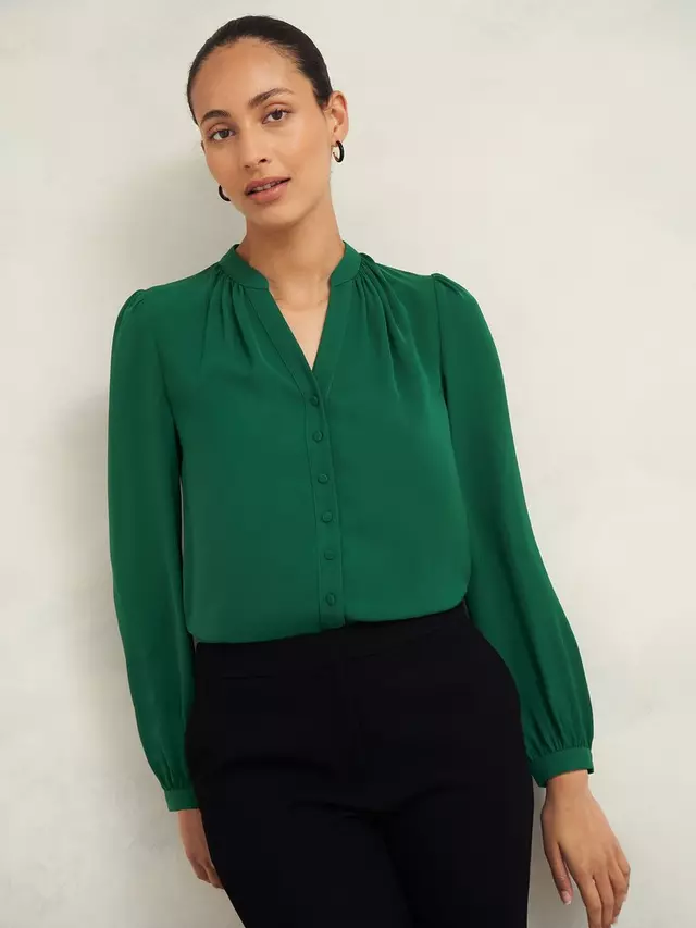 

Блуза Hobbs Peony Mandarin Collar, зеленый