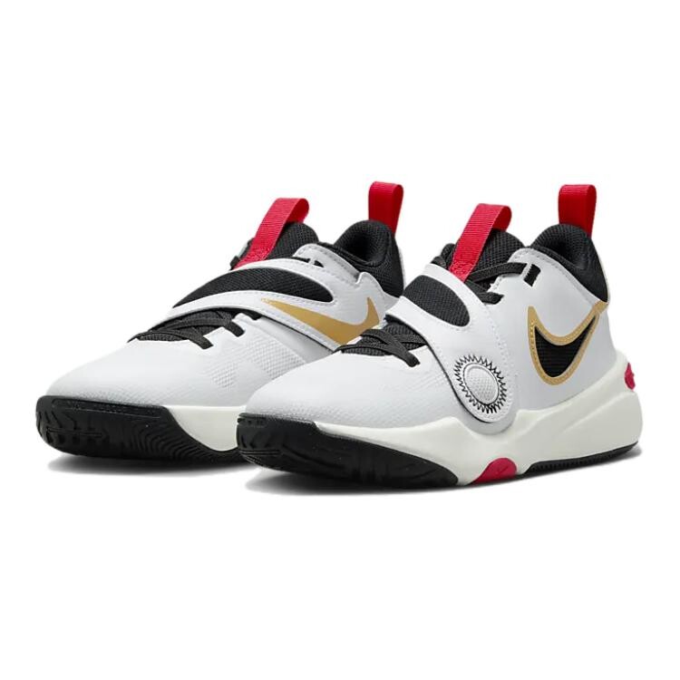 Баскетбольные кроссовки Team Hustle D 11 Kids GS Low-top белые/металлик золотистый/университетский красный/черный Nike, красный — фото 3