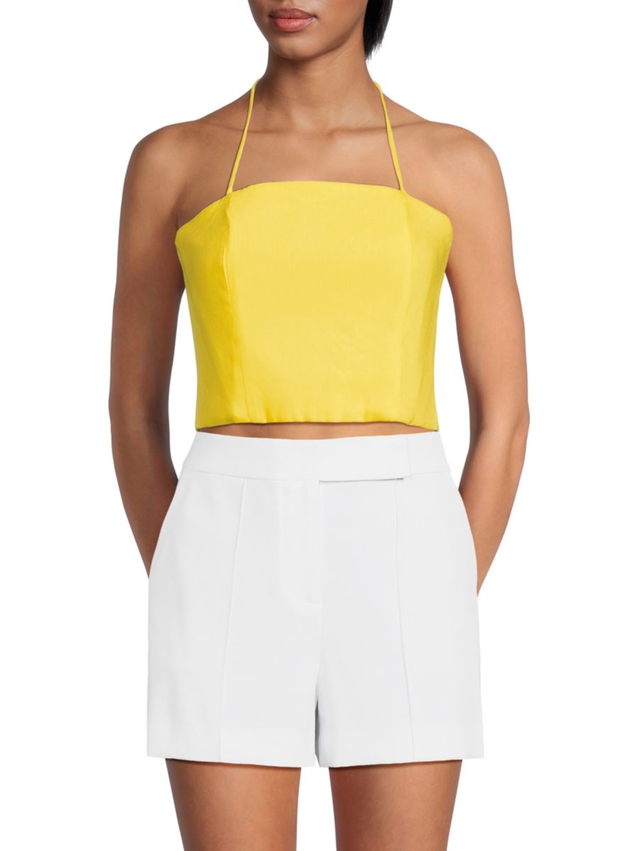 

Укороченный топ Ceresi из льняной смеси с завязкой на шее Alice + Olivia, цвет Happy Yellow