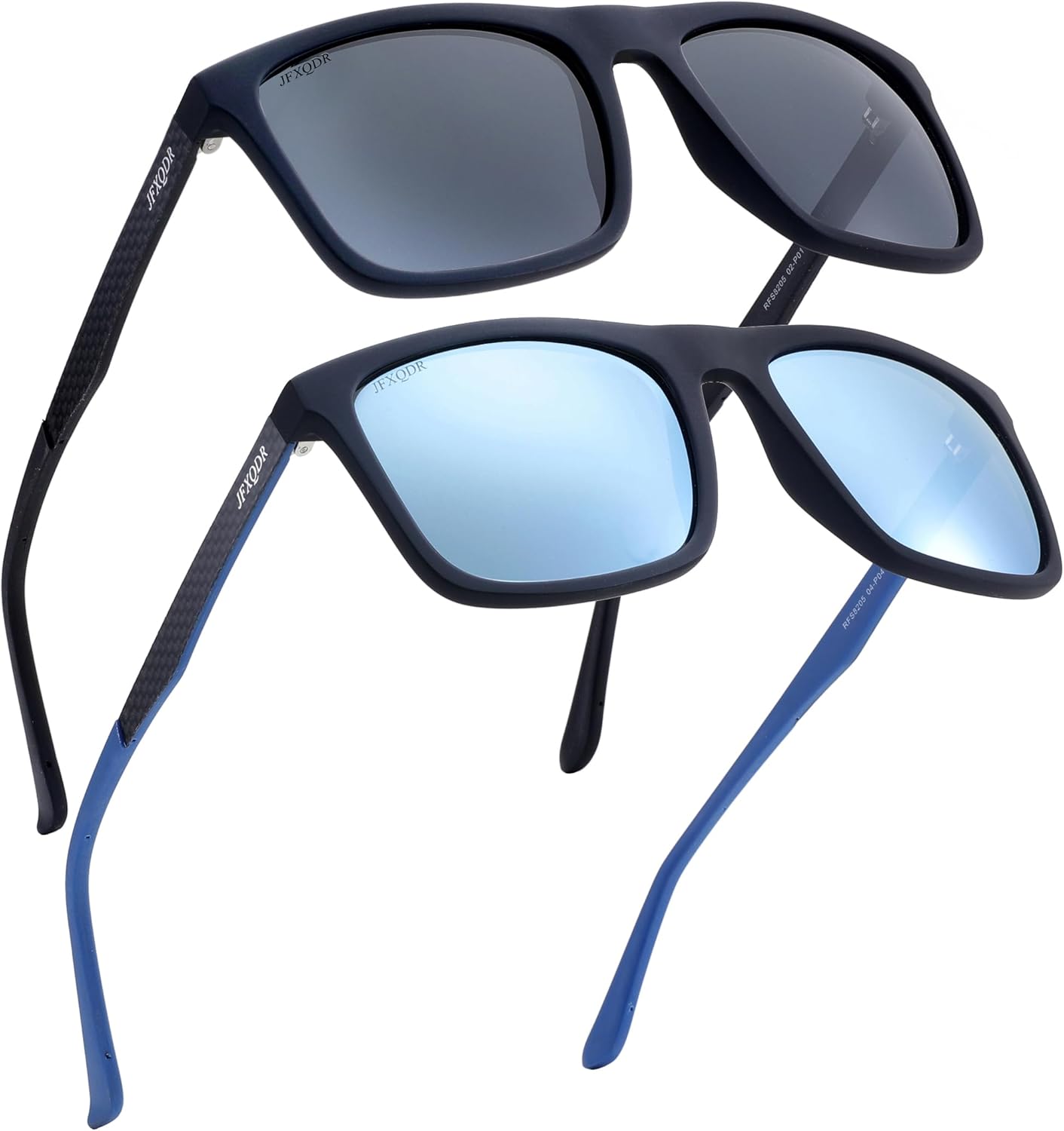 

Мужские поляризованные солнцезащитные очки, квадратная резиновая оправа, дужки из углеродного волокна, для рыбалки и вождения, защита от УФ-излучения RFS8205 JFXQDR, A2 - Black Frame Grey Lens + Blue Frame Mirrored Blue Lens